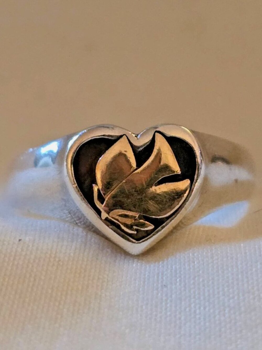 Retired James Avery 14kt Gold and Sterling Silver Dove Ring Size 8